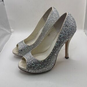 Benjamin Adams Charlize Crystal Rhinestone Heels 38 7.5 Bride Wedding Shoes